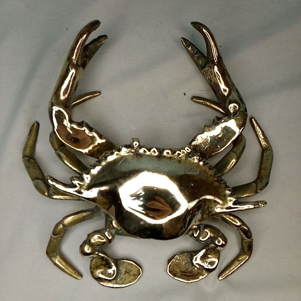 Solid Brass Crab Hinged Trinket Box Or Ashtray MCM Polished Decor Vintage